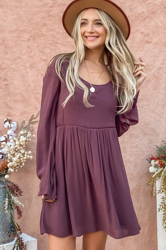 Back Lace Button Down Detail Bell Sleeve Dress