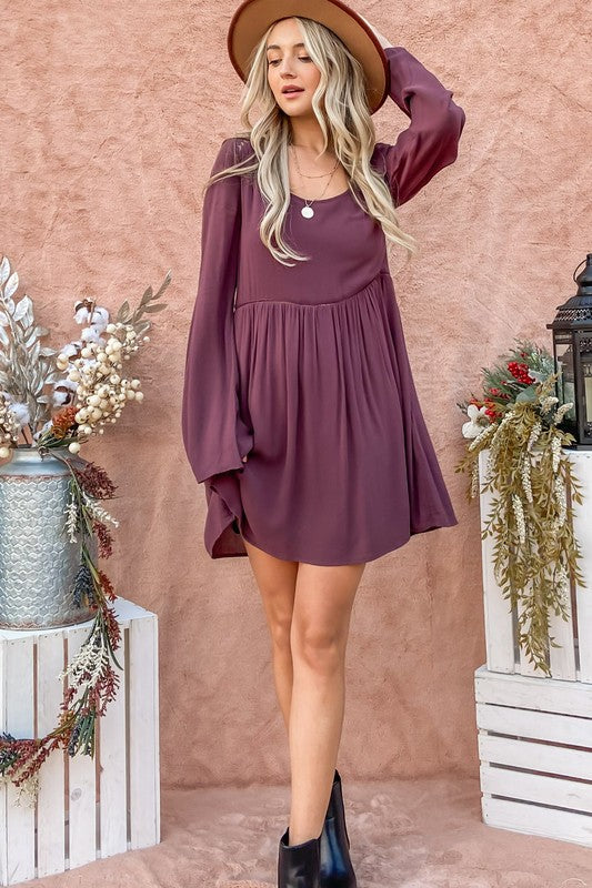 Back Lace Button Down Detail Bell Sleeve Dress