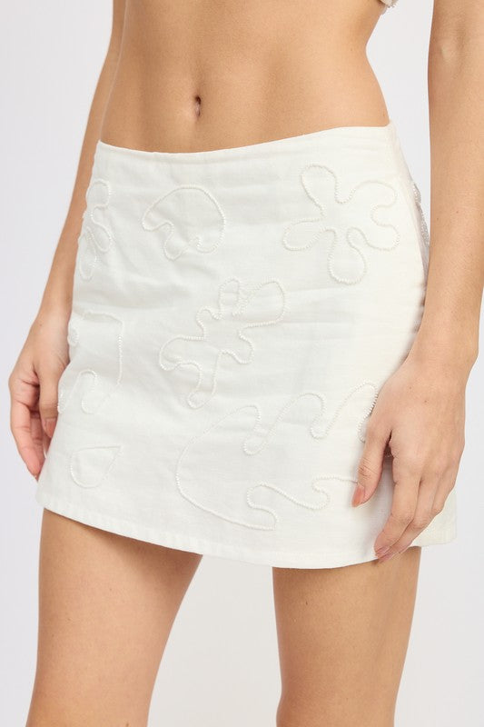 Emory Park high waist embroidered skort in white with floral stitch detailing