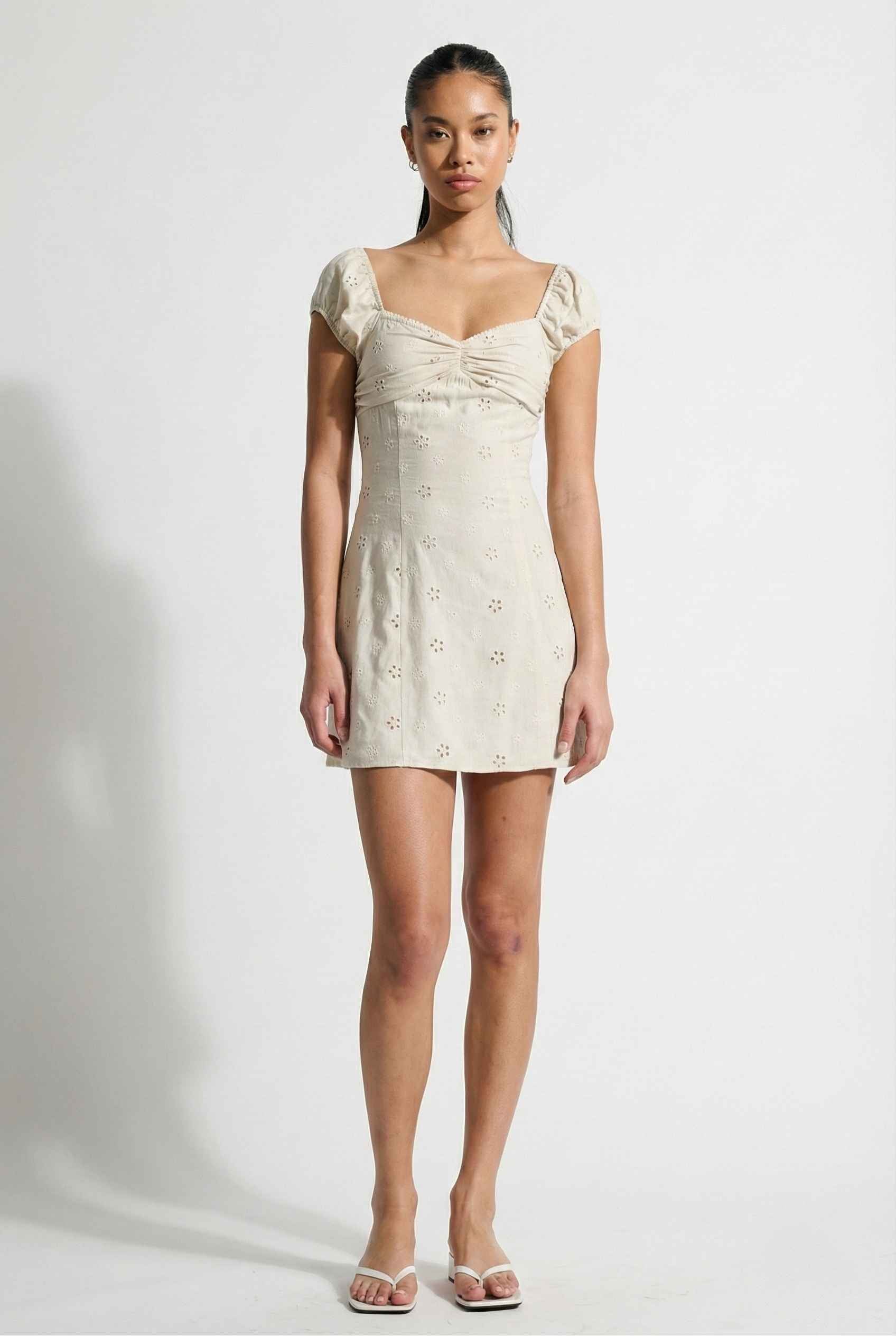 Maeve Mini | Eyelet Ruched Puff Sleeve Dress Elevate & Adorn Maeve Mini | Eyelet Ruched Puff Sleeve Dress Elevate & Adorn