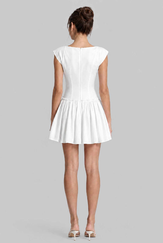 Virtual model wearing The Iris Poplin Mini Bustier Top Poplin Dress in White