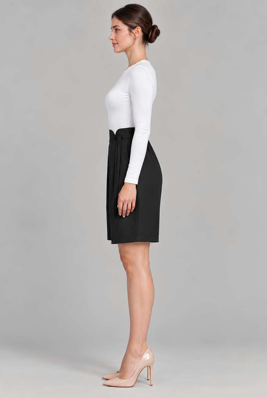 Virtual model wearing The Kyoto Pleated Short Pleated High Waisted Asymmetrical Short Black