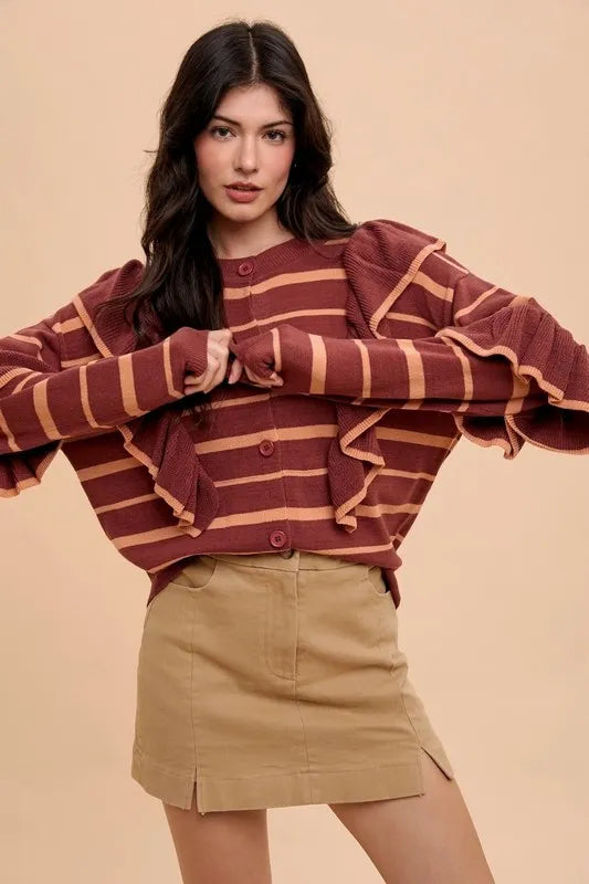 Cotton Mini Skirt paired with a striped long-sleeve top for a trendy fall outfit