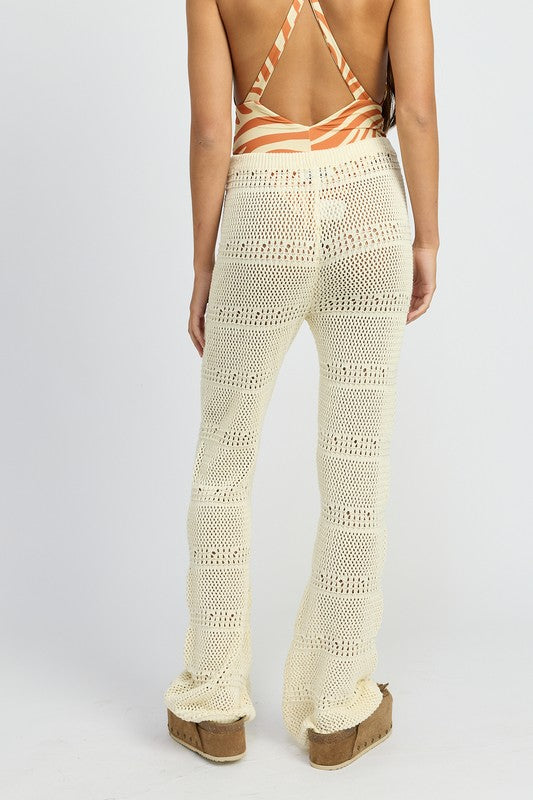 Emory Park Crochet Pants With Drawstrings in cream color worn by model from back
