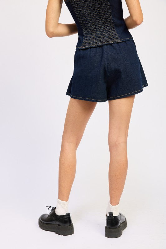 Denim Skort With Elastic Waistband featuring a stylish design and comfortable fit for casual outings