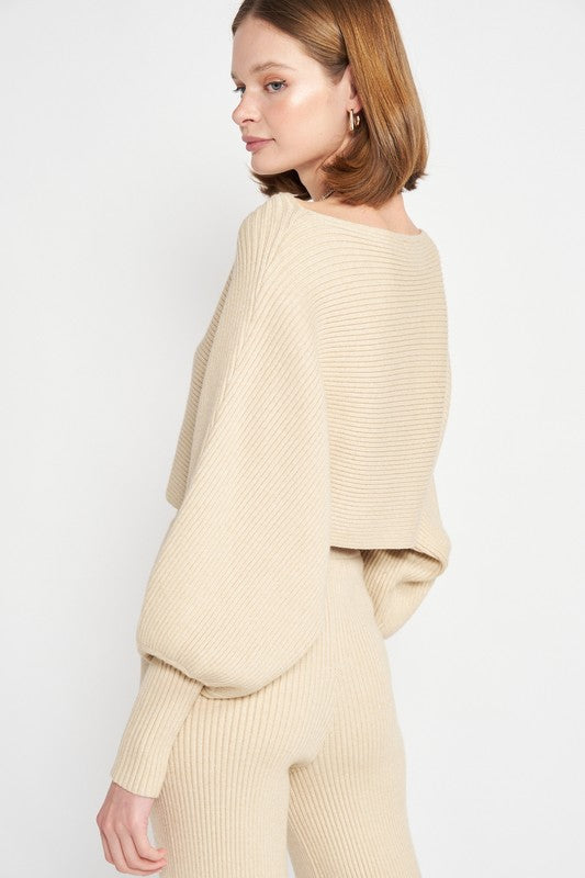 Emory Park Dolman Sleeve Cropped Sweater in beige with a relaxed fit and ribbed texture