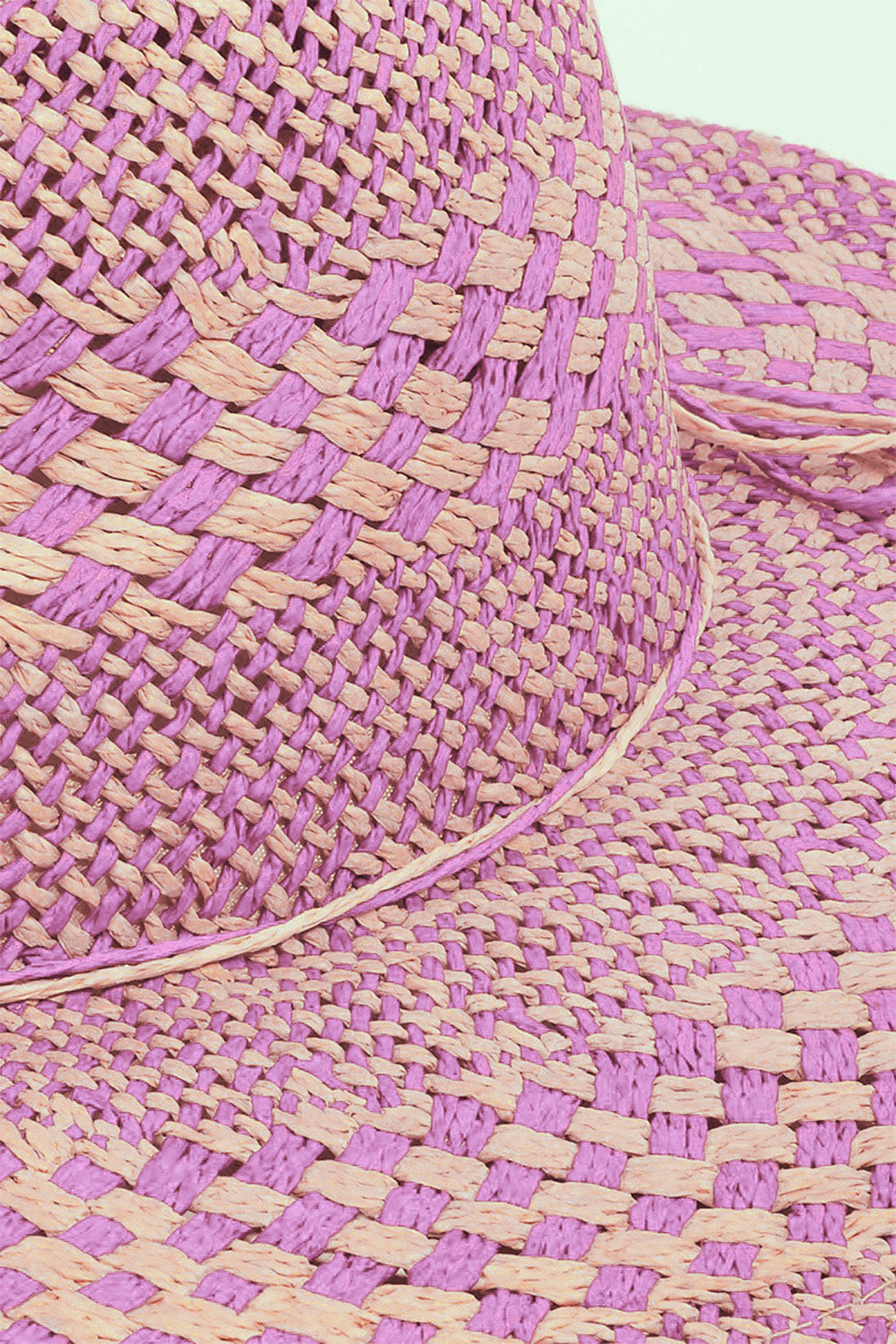 Fame Checkered Straw Weave Sun Hat in Pink and Tan for Stylish Sun Protection