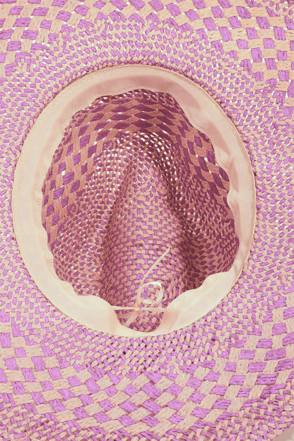 Fame Checkered Straw Weave Sun Hat with Pink and Purple Patterns for Summer Style