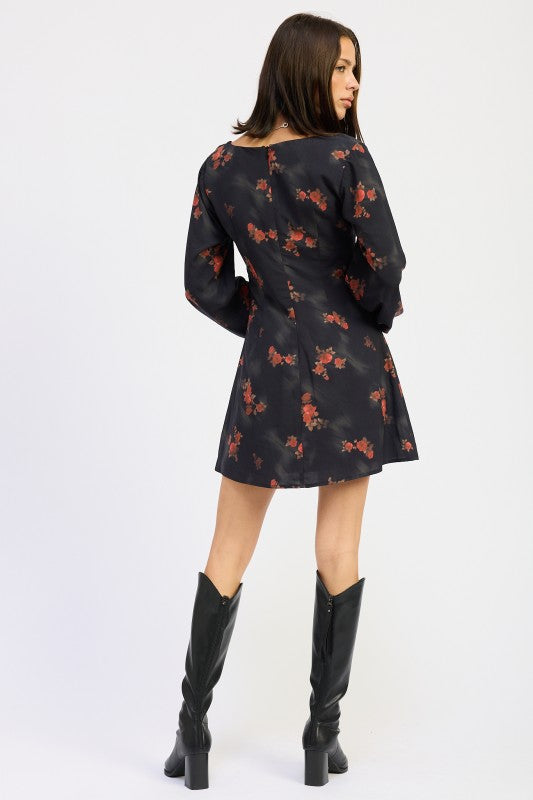Back view of Emory Park floral print dress in black, perfect for casual outings and stylish events