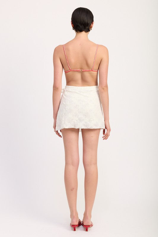 Emory Park Lace Wrap Skirt With Drawstring in white worn by model showing back view
