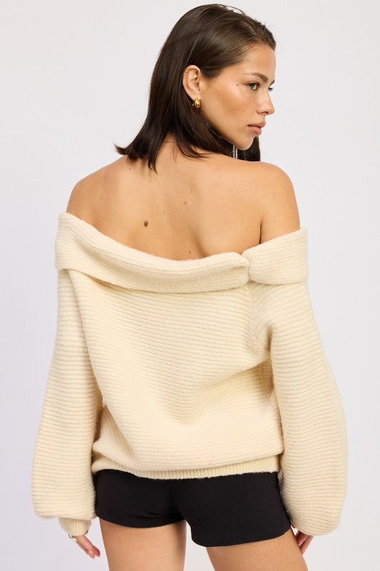 Emory Park Off Shoulder Blouson Sweater in cream with a relaxed fit and soft texture