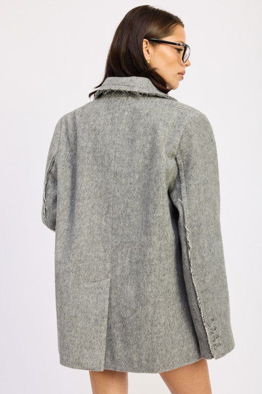 Emory Park Oversized Coat With Pockets in Grey, featuring a stylish back view for a trendy look.