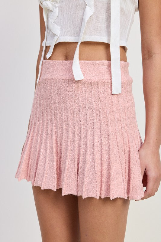 Emory Park pink pleated mini skirt with textured fabric and a fitted waistband