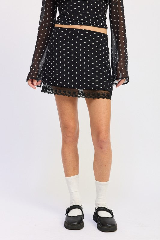 Emory Park Polka Dot Mini Lace Skirt with Sheer Hemline for Stylish Outfits