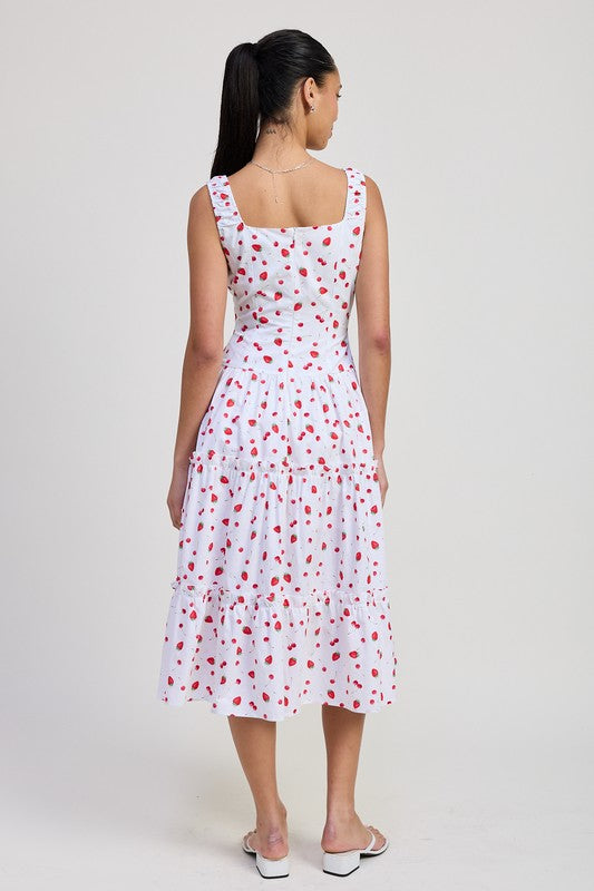 Back view of woman wearing Emory Park Poplin Midi A-Line Dress with white fabric and red floral print