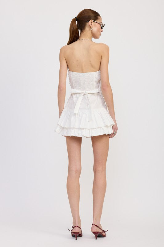 Emory Park white Poplin Tube Dress With Back Tie featuring a tiered ruffle skirt and strapless design