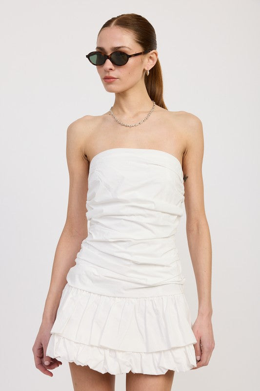 Emory Park white Poplin Tube Dress With Back Tie worn by woman with sunglasses and necklace