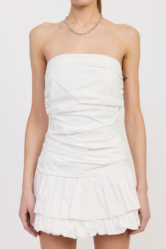 Emory Park white Poplin Tube Dress With Back Tie featuring ruched bodice and ruffled hem