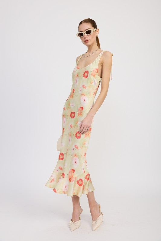 Emory Park Printed Satin Midi Dress With Scoop Neck featuring floral design and sleeveless style