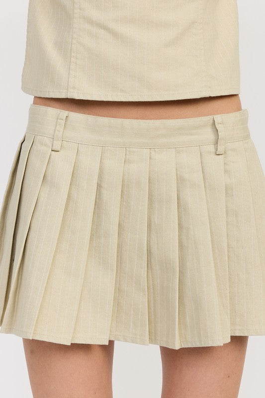 Emory Park Rider Mini Skort in beige with pleated design and subtle pinstripes