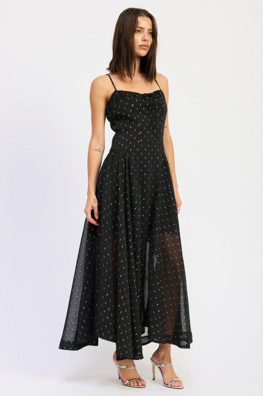 Emory Park Spaghetti Strap A-Line Maxi Dress in Black with Sheer Fabric and Elegant Design
