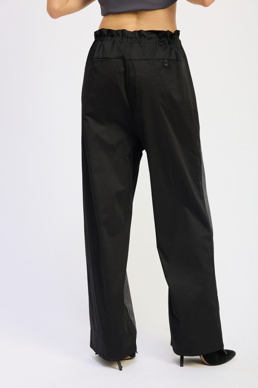 Emory Park Loose Fit Mix Media Pants in black featuring a comfortable waistband and wide leg design