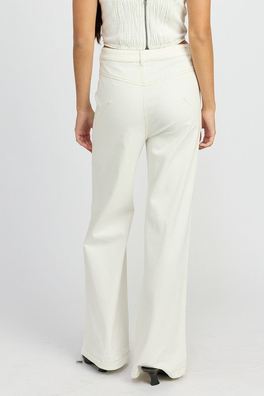 Emory Park white high waisted wide leg pants with back seam detail and relaxed fit