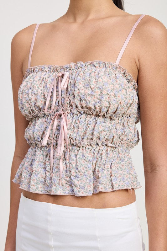 Emory Park Floral Tiered Ruffle Top with adjustable spaghetti straps and pastel floral pattern