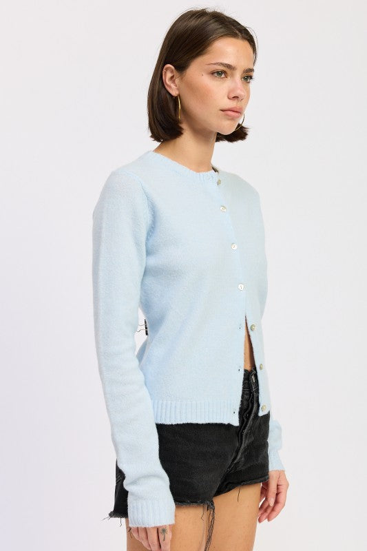 Emory Park Fitted Button-Up Cardigan in Light Blue with Long Sleeves and Button Front Closure