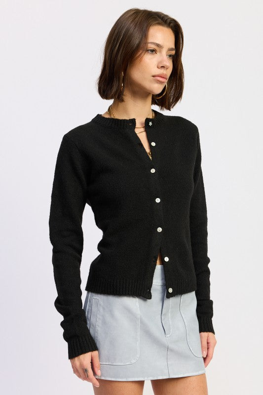 Emory Park Fitted Button-Up Cardigan in black with a stylish slim fit for casual wear