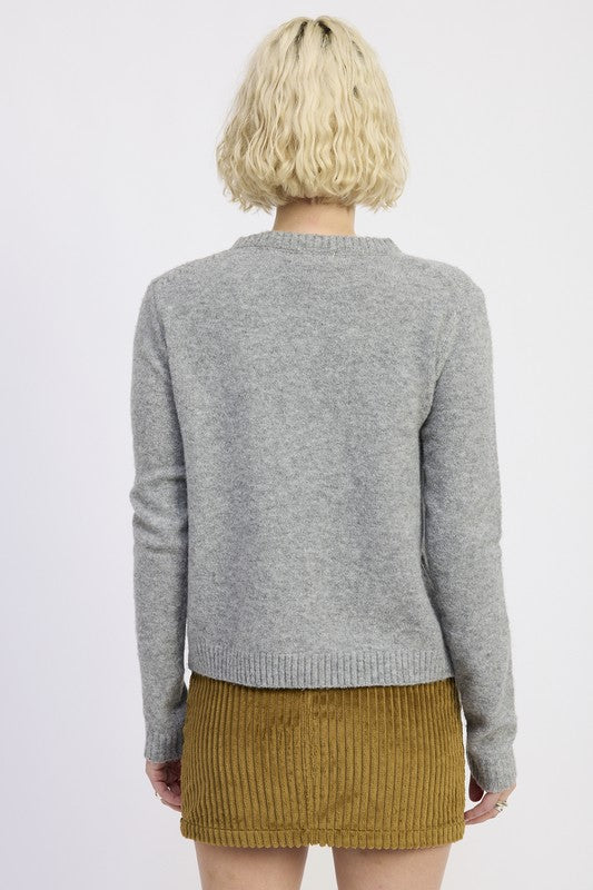 Emory Park Fitted Button-Up Cardigan in gray, perfect for layering over dresses or skirts