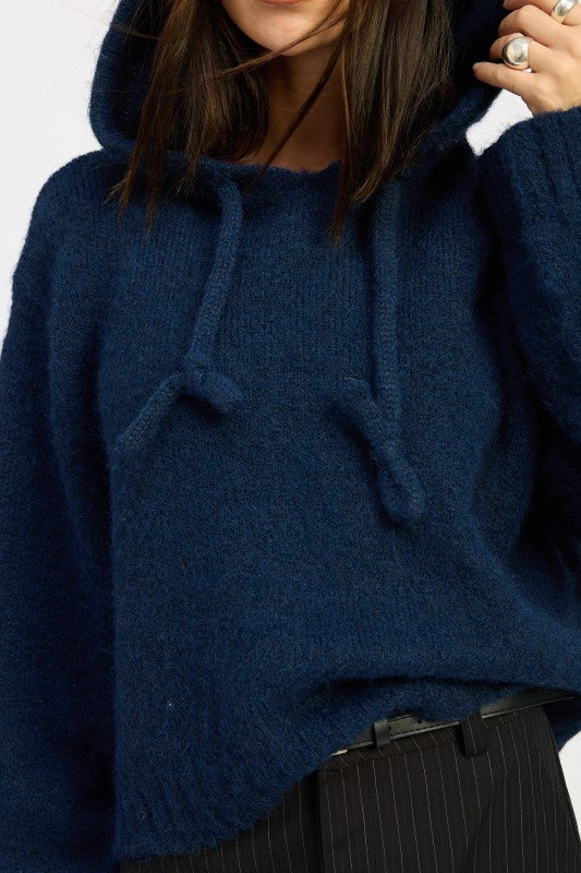 Emory Park Fringe Hoodie With Drawstrings in navy blue for a cozy and stylish outfit
