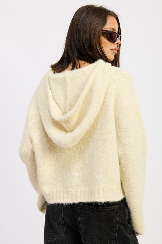 Cozy cream Fringe Hoodie With Drawstrings featuring a soft texture and relaxed fit for stylish comfort