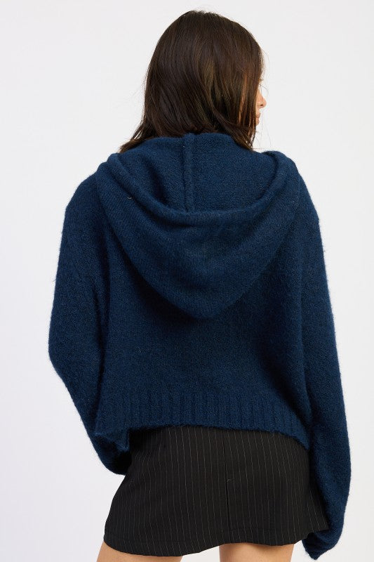 Cozy navy Fringe Hoodie With Drawstrings perfect for stylish layering in cooler weather