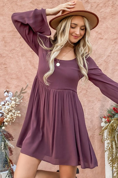 Back Lace Button Down Detail Bell Sleeve Dress