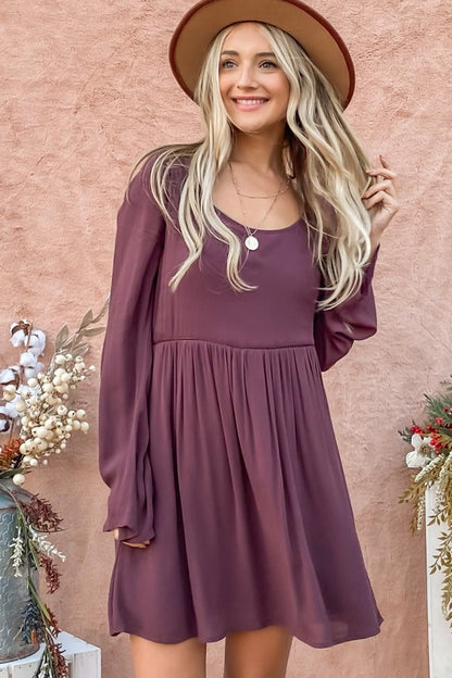 Back Lace Button Down Detail Bell Sleeve Dress