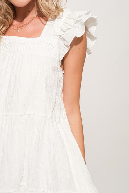 Origami Pleating Ruffled Sleeve Tiered Dress