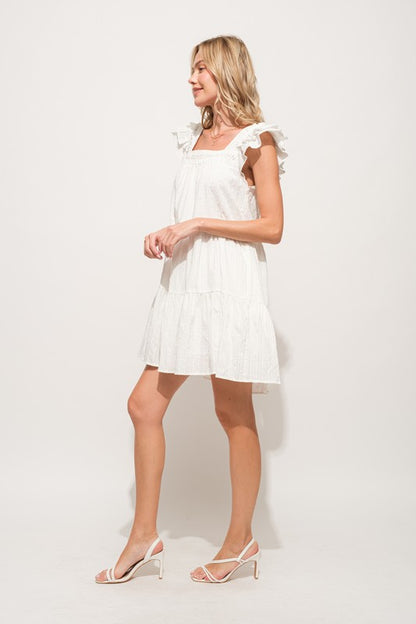 Origami Pleating Ruffled Sleeve Tiered Dress