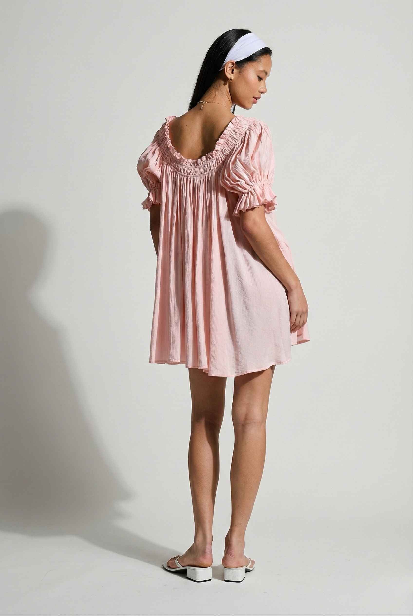 Daphne Mini | Pink Puff Sleeve Babydoll Dress Pink / L Daphne Mini | Pink Puff Sleeve Babydoll Dress Pink / L