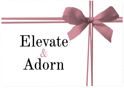 Decorative design with 'Elevate & Adorn' text and a pink bow on a white background
