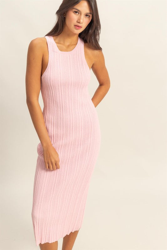 Round Neck Bodycon Ribbed Knit Dress