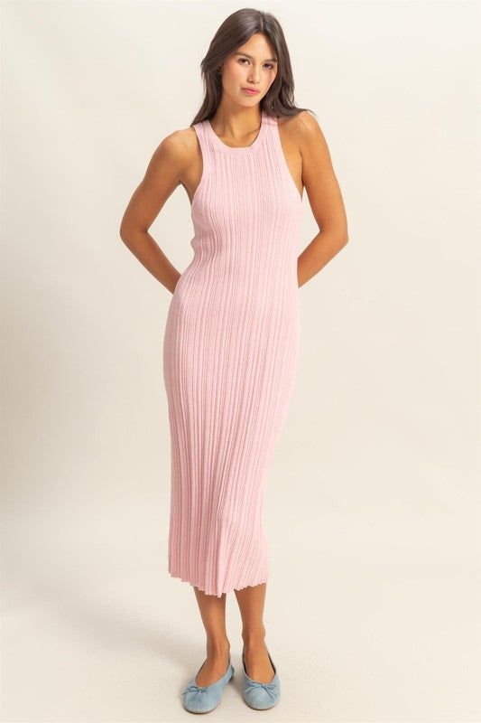 Round Neck Bodycon Ribbed Knit Dress