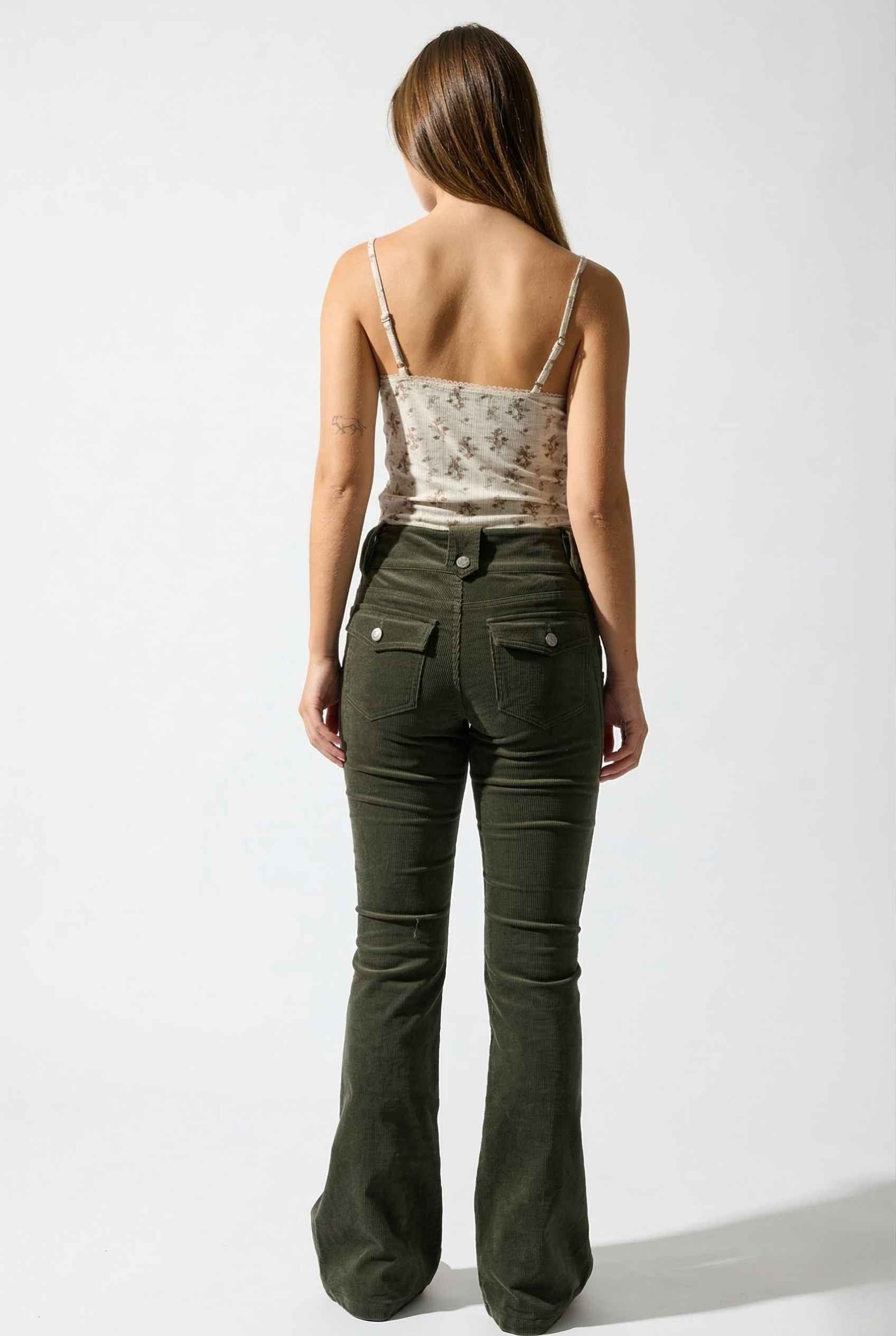 Woman wearing Ivy Top Ivory Floral Crushed Velvet Lace Trim Cami on a white background