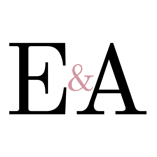 Black letters 'E' and 'A' with a pink ampersand on a white background