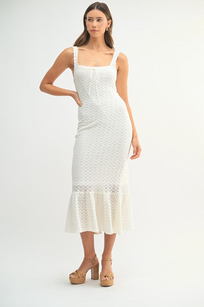 Ruffled Hem Sleeveless Crochet Knit Midi Dress