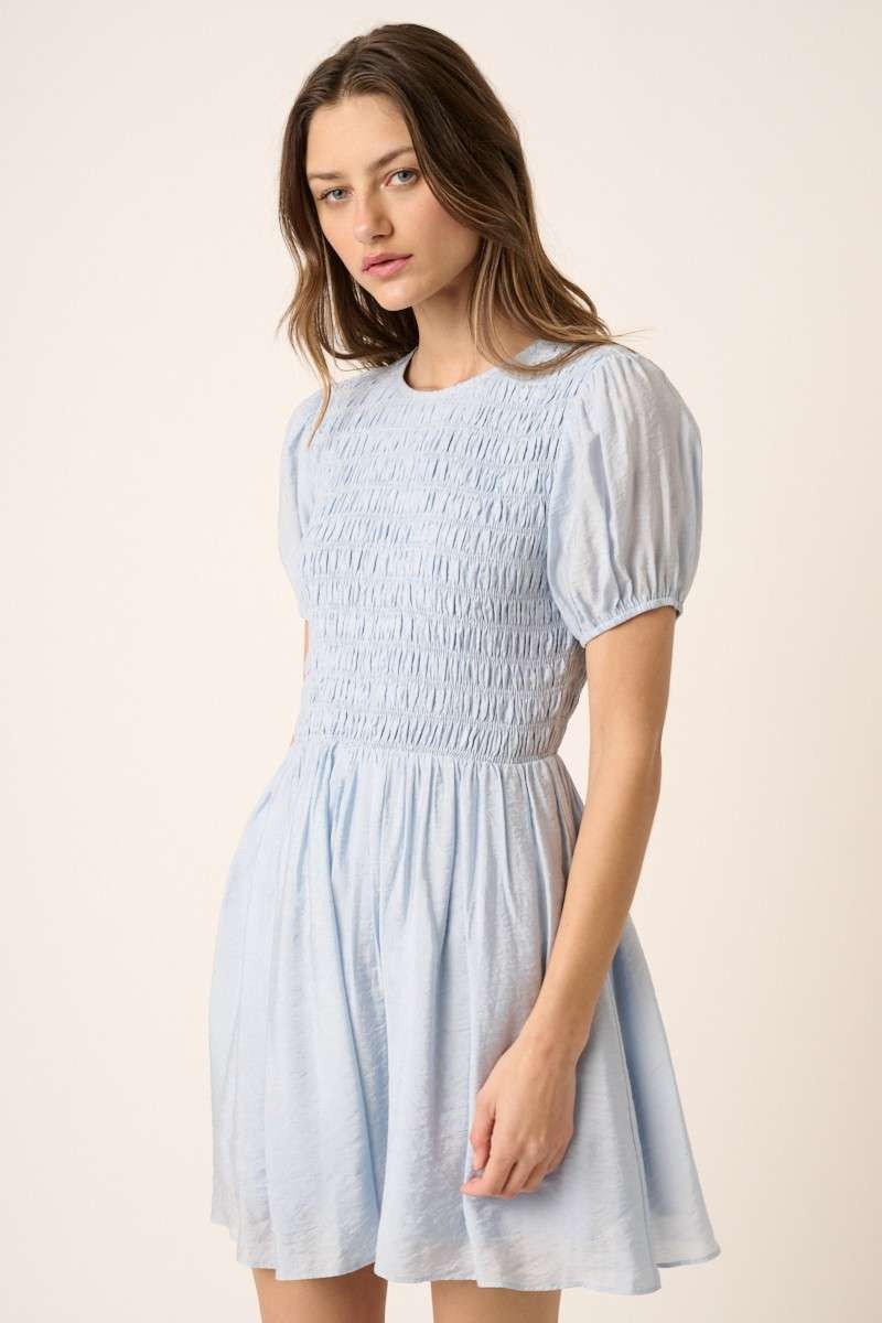 Smocking Detail Puff Sleeve Mini Dress