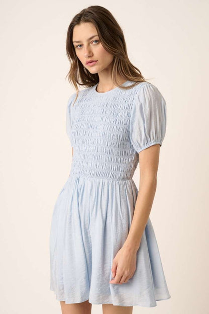 Smocking Detail Puff Sleeve Mini Dress