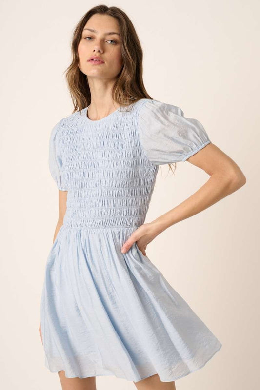 Smocking Detail Puff Sleeve Mini Dress