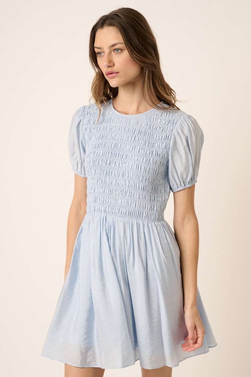 Smocking Detail Puff Sleeve Mini Dress