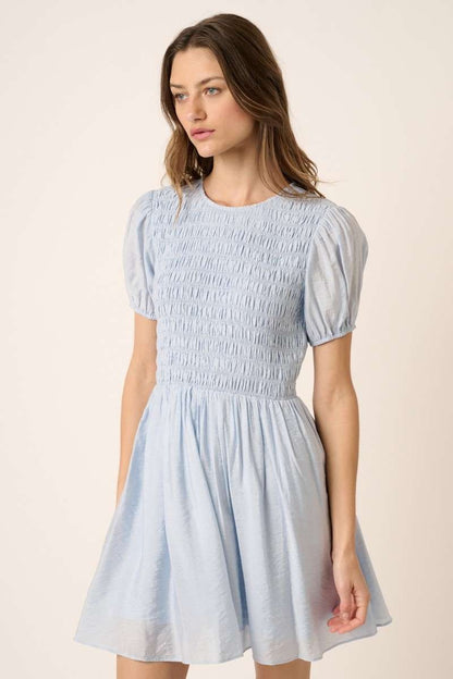 Smocking Detail Puff Sleeve Mini Dress